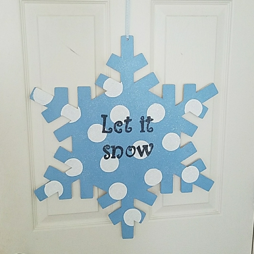 Hand painted/cut snowflake door hanger.